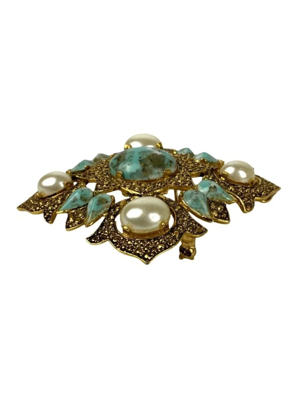 Vintage Sarah Coventry Remembrance Brooch Pendant Faux Turquoise Pearl 1968